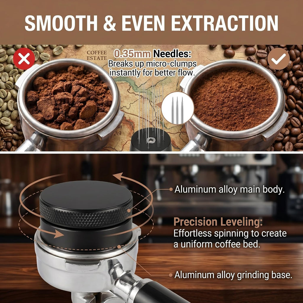 51mm Espresso Accessories Kit – 26PCS Tamping Station, Tamper, WDT Tool, Distributor, Dosing Funnel, Puck Screen, Air