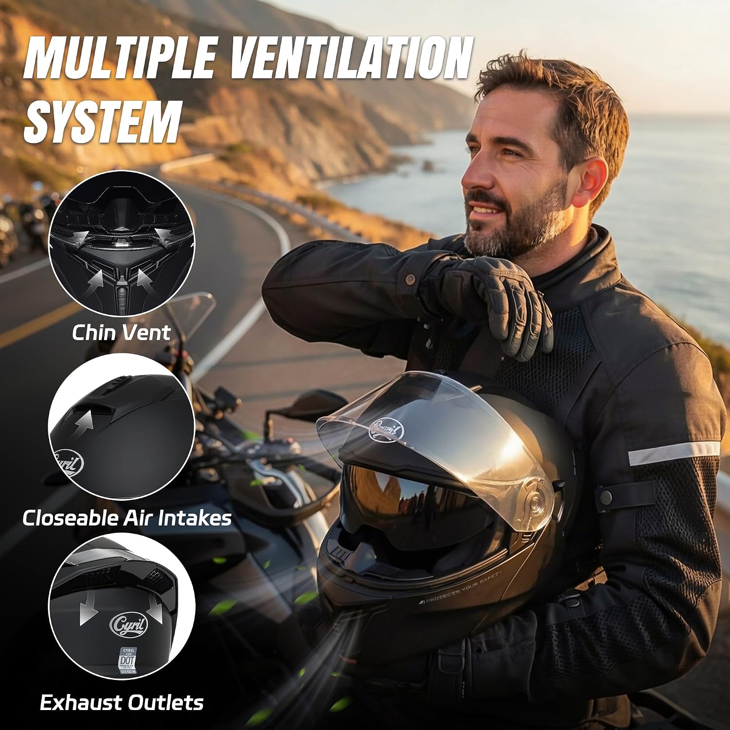 Modular Motorcycle Helmet DOT Approved, Flip Up Full Face for Adults | Intercom ready, eyewear friendly with 3 visors