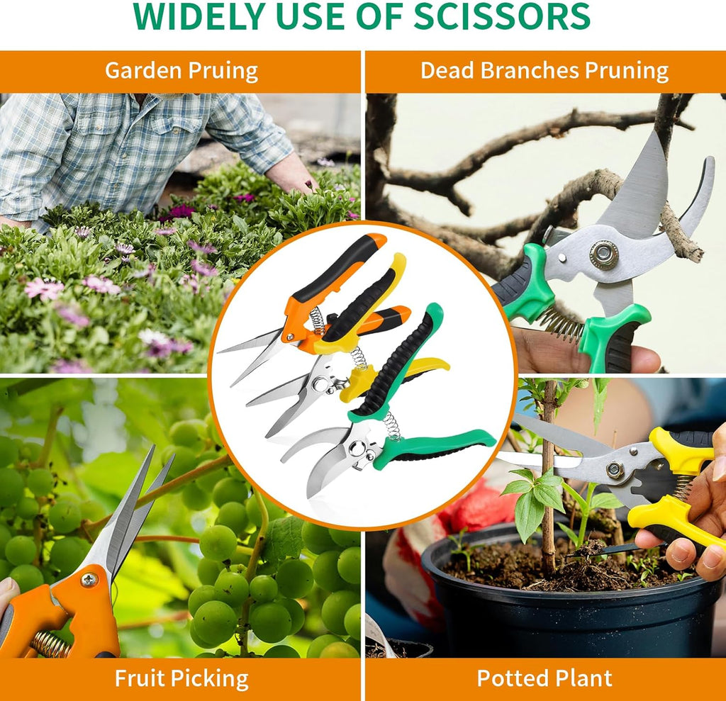 Garden Pruning Shears 3 Pack Gardening Shears Garden Scissors Stainless Steel Plant Flower Scissors Clippers Pruning