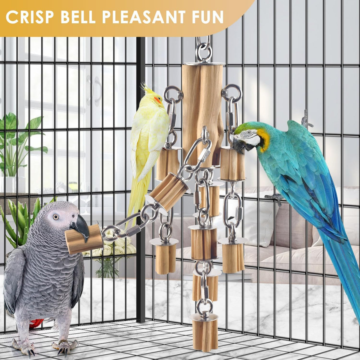 Parrot Toys for Large Birds with Detachable Parts, 304 Stainless Steel and Natural Hardwood Chew Toy for Macaw