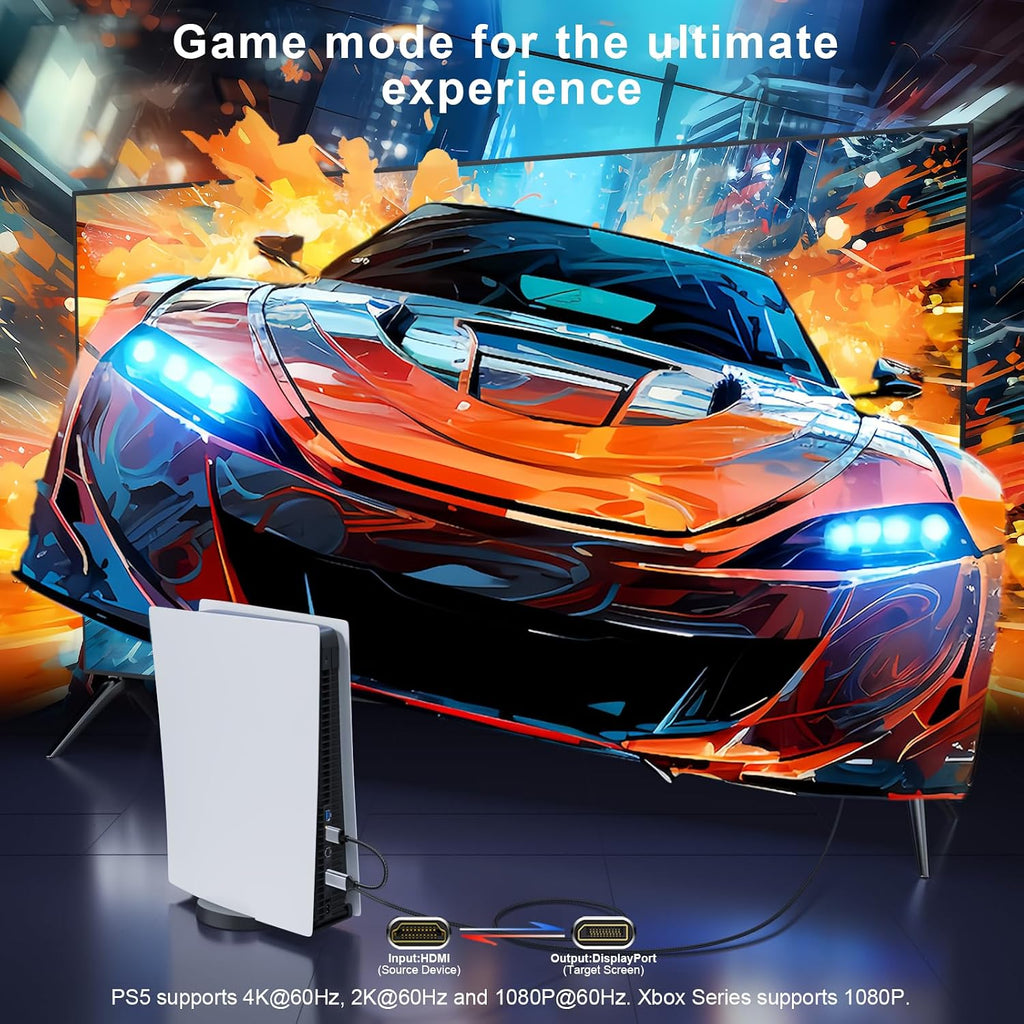 Active HDMI to DisplayPort Cable (4K 60Hz,1080p@120Hz) 6FT | Uni-Directional HDMI Source to DP Monitor Adapter