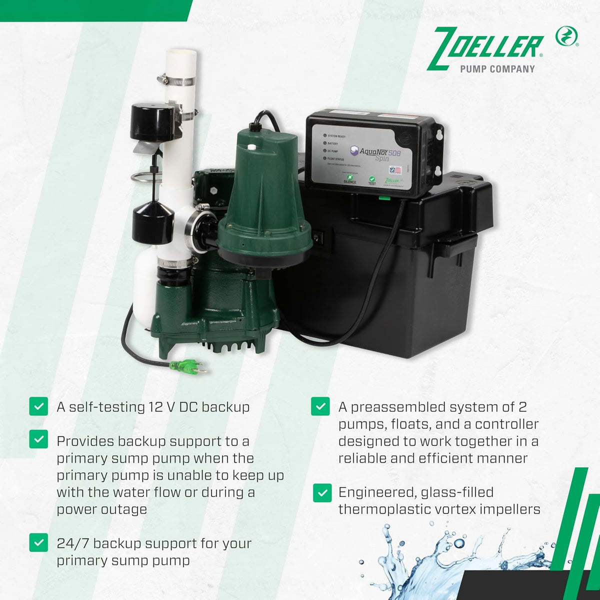 Zoeller 508-0007 AquaNot Spin 508 ProPak – Complete Sump Pump System