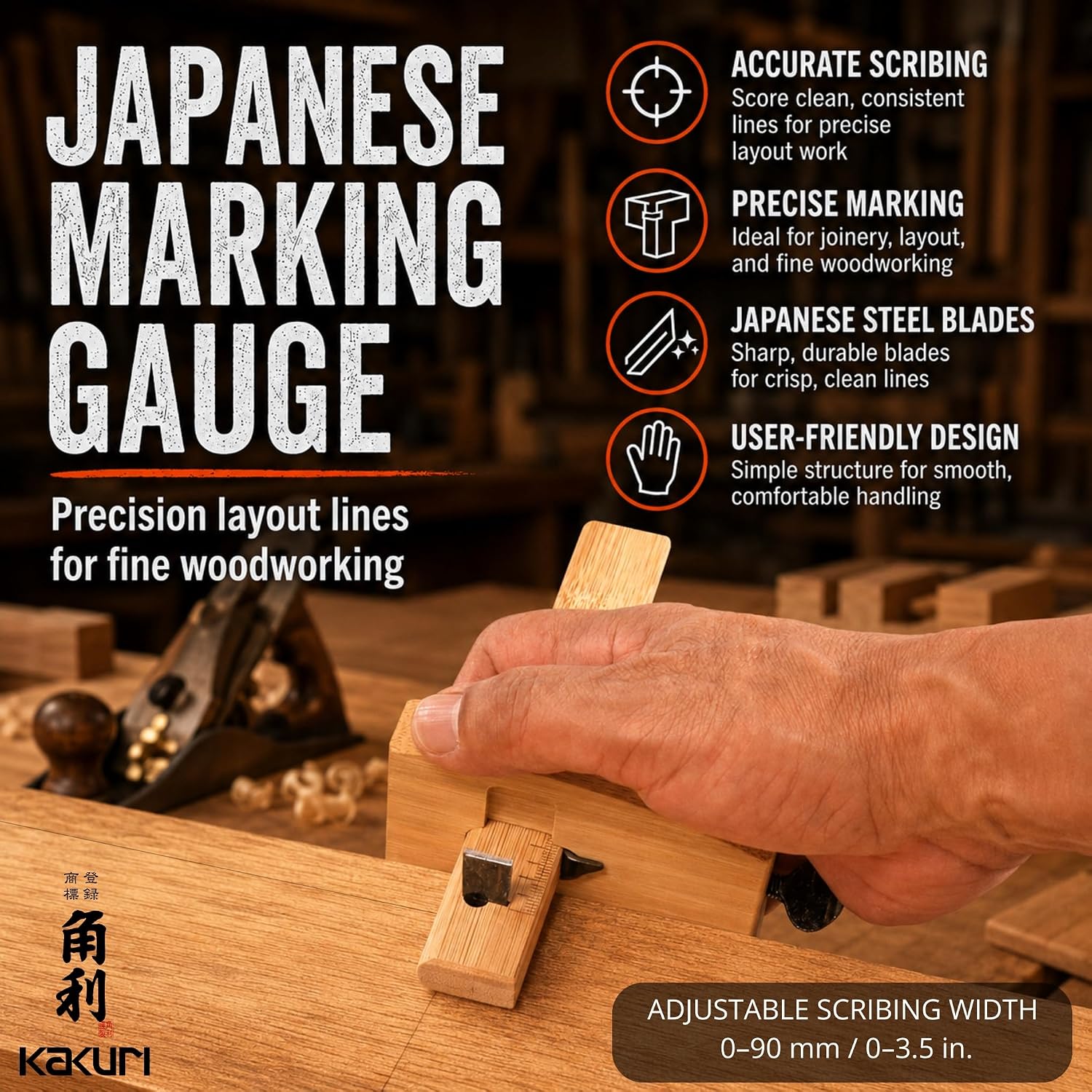 Wood Marking Gauge for Woodworking 3.5", Japanese KEBIKI Scribe Tool | Razor-sharp Japanese steel blade, Made in