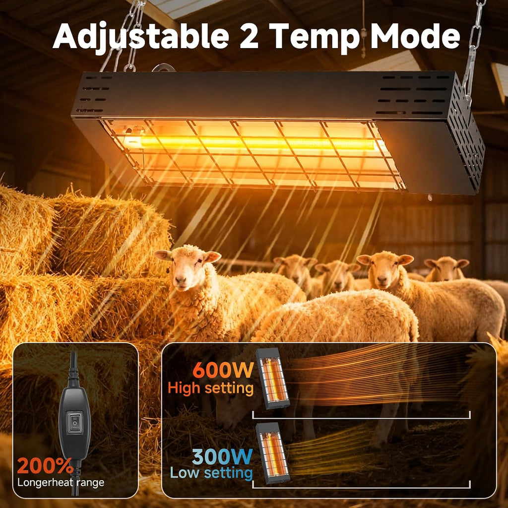 600W Heat Lamp for Chickens, Chicken Coop Heater Carbon Fiber