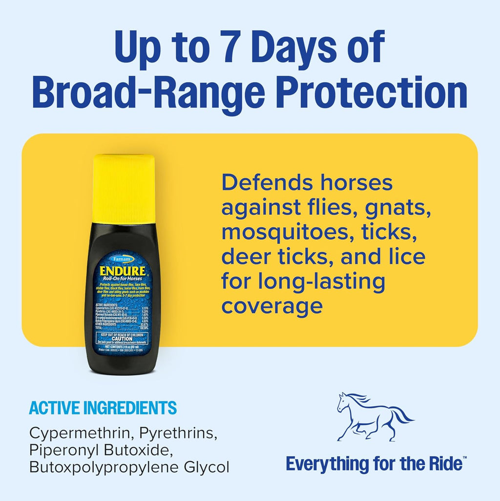 Endure Roll-On Fly Repellent for Horses, for Sensitive Areas, 3 oz