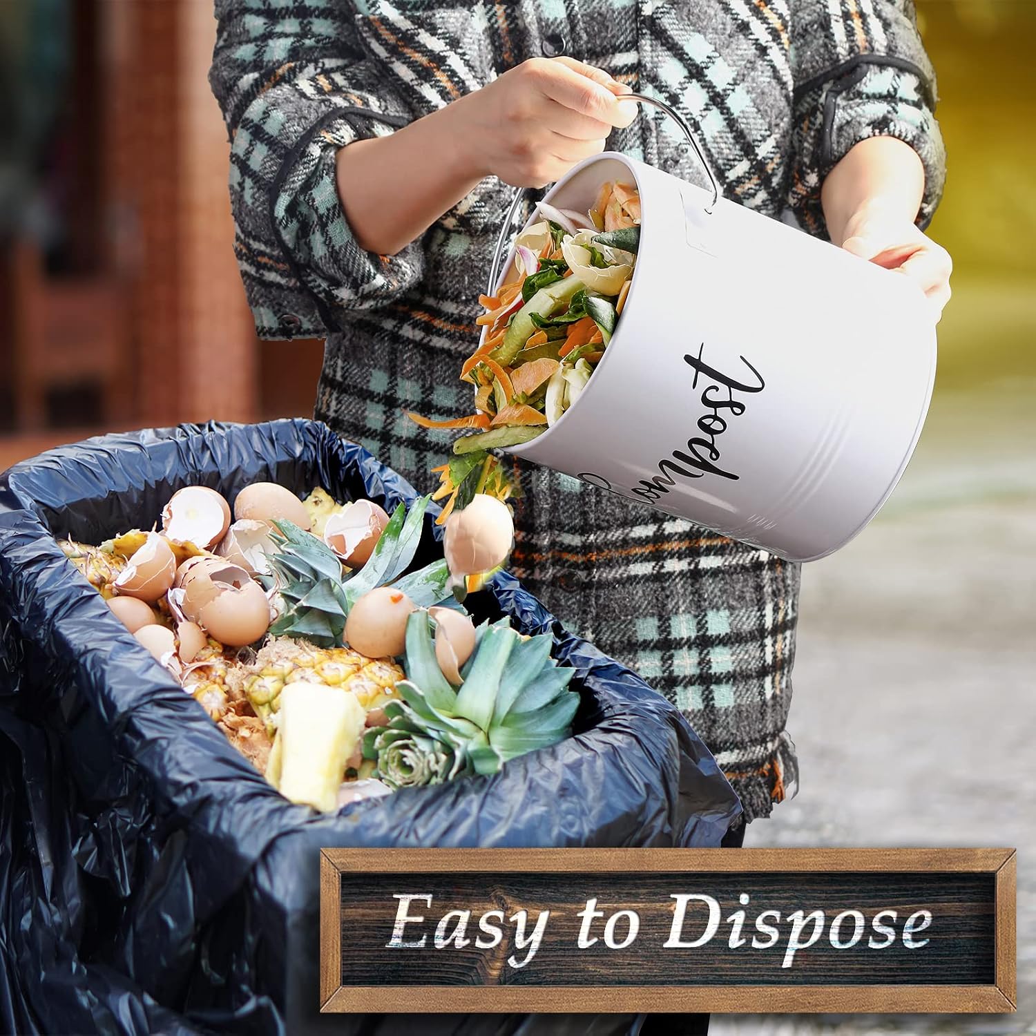 Compost Bin Kitchen, 1.3 Gallon Farmhouse Kitchen Compost Bin Countertop, Indoor Countertop Compost Bucket with Lid
