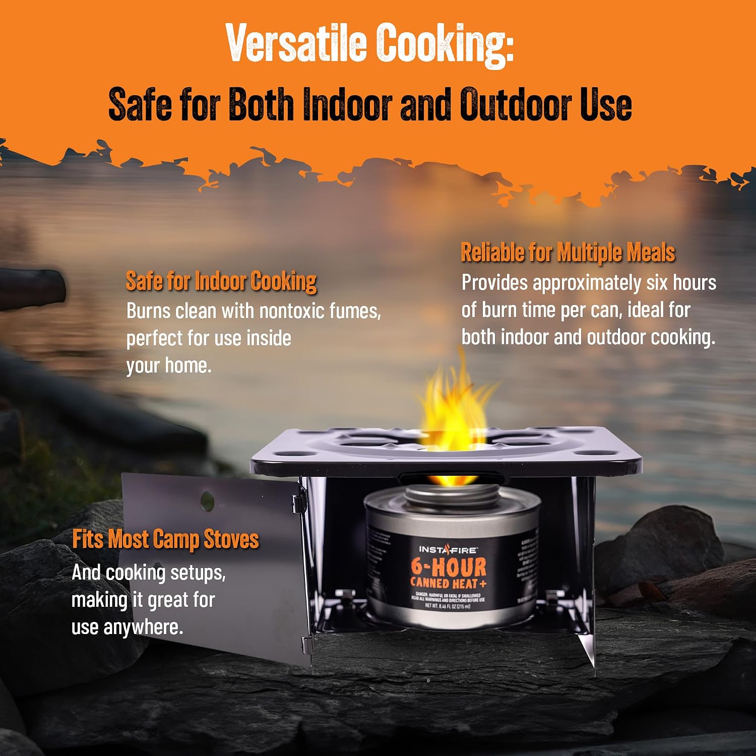 InstaFire 6-Hour Canned Heat (3-Pack) Camping, Camp Stove Cooking Food, Canned Heat, Nontoxic for Emergency