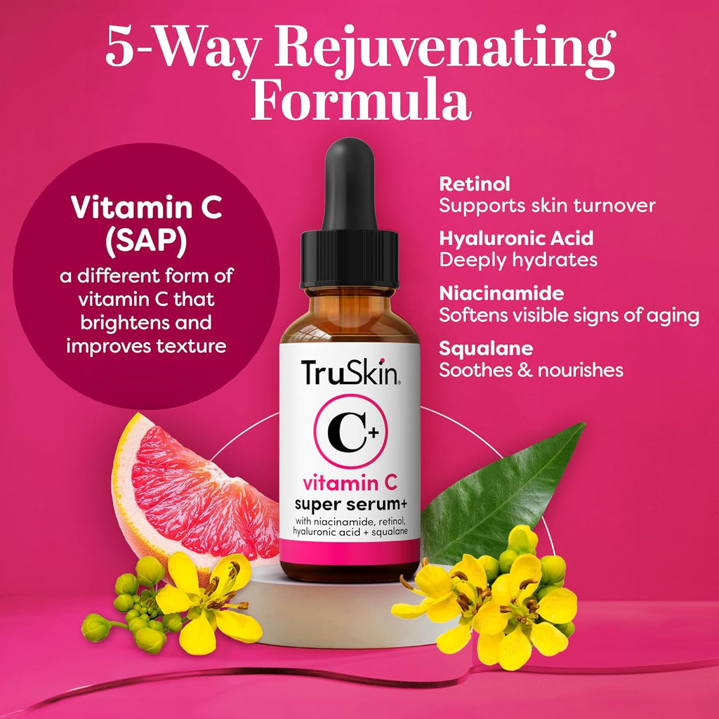 Vitamin C Super Serum for Face, 5 Skin Benefits, 2 fl oz | Vitamin C, Retinol, Niacinamide, Hyaluronic Acid and