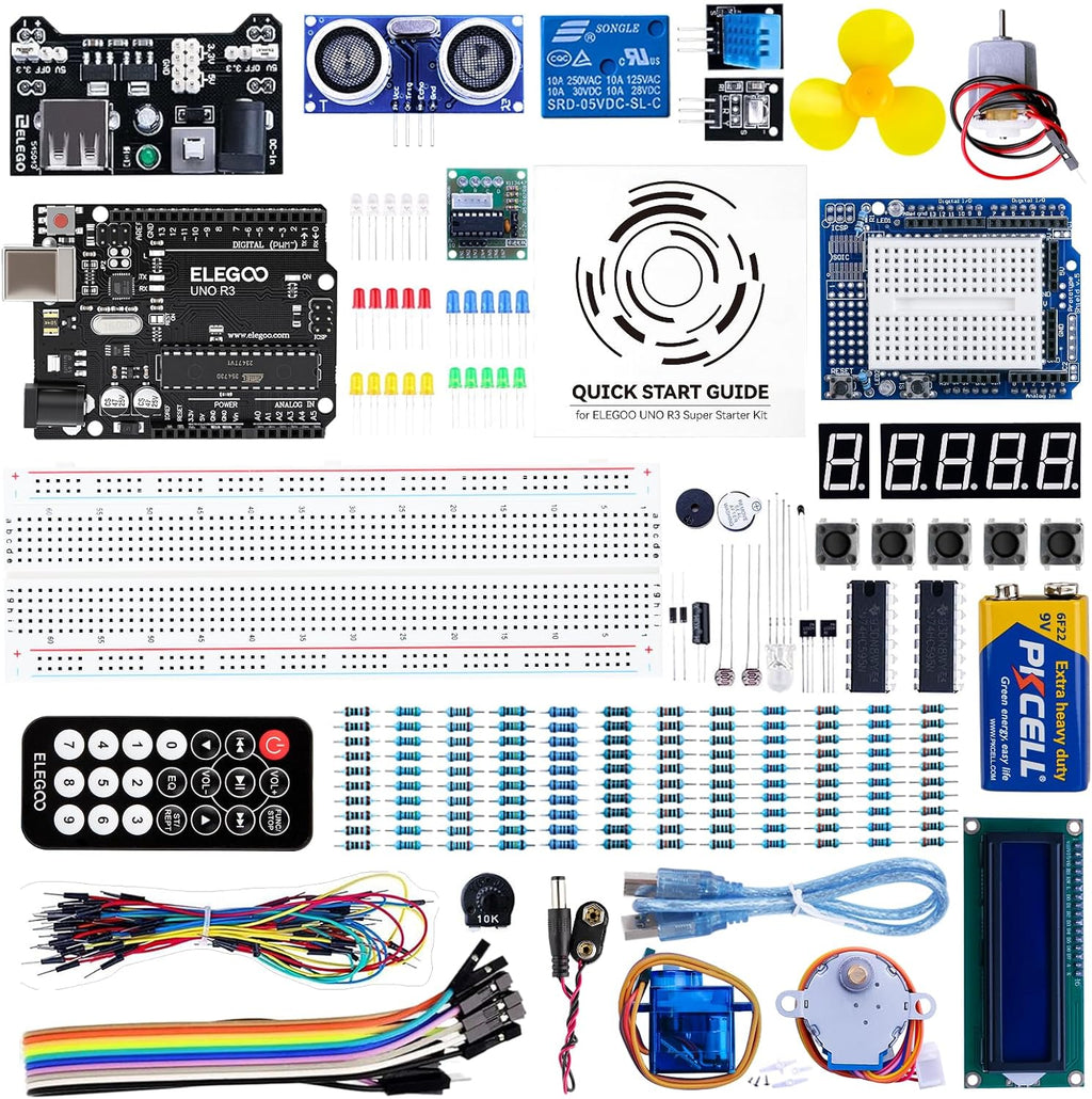 UNO R3 Project Super Starter Kit with PDF Tutorial for Beginners | Compatible with Arduino, 22+ Hands-on Projects
