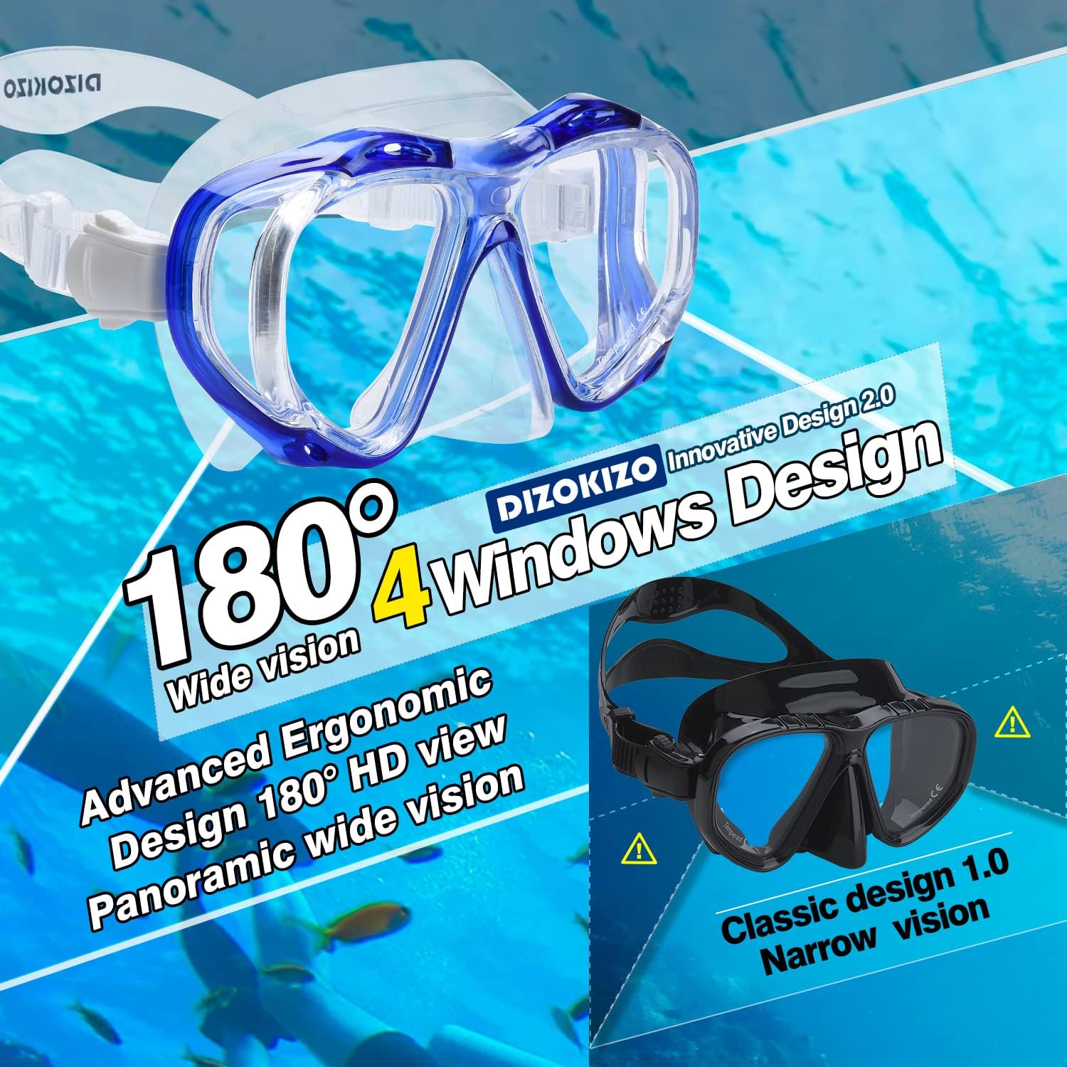 Snorkel Set Wide-View Adult Snorkeling Scuba Gear, Professional Snorkel Goggles Anti-Fog Diving Mask, Anti-Leak Swim