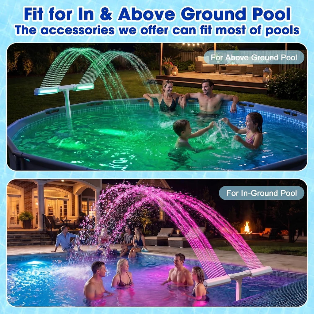 Pool Fountain for Above and Inground Pools, APP Smart Control Pool Lights with 16 Color LED Lights, Waterfall