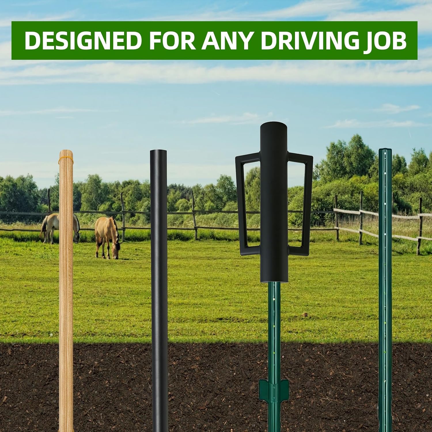 Fence Post Driver with Handle 16.5 Inch T Post Driver, 8LB Heavy Duty Hand Post Pounder, 2.7 inch Inner Diameter Hand
