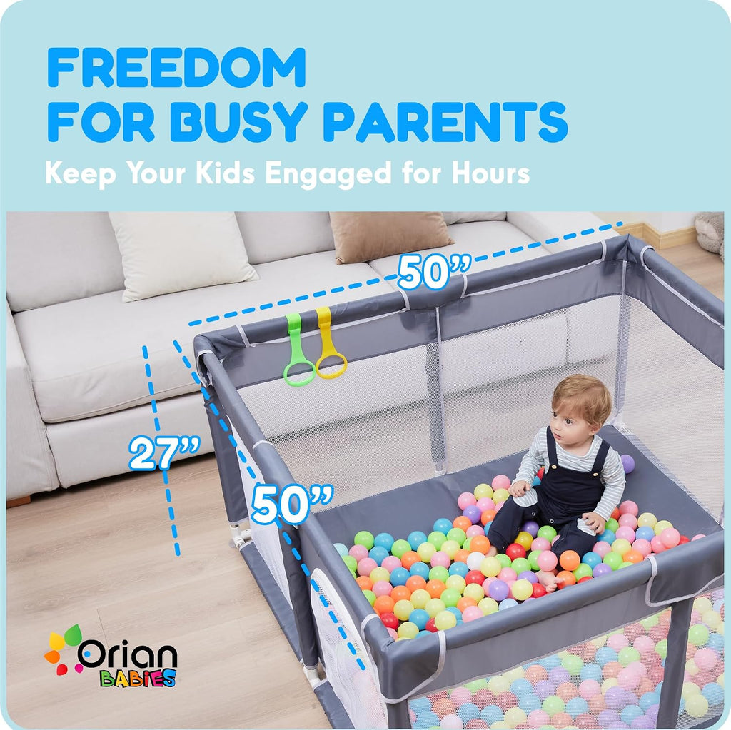 Baby Playpen 50x50, Baby Play Yard for Babies & Toddlers, Grey | Breathable mesh playpen with zip door, indoor baby