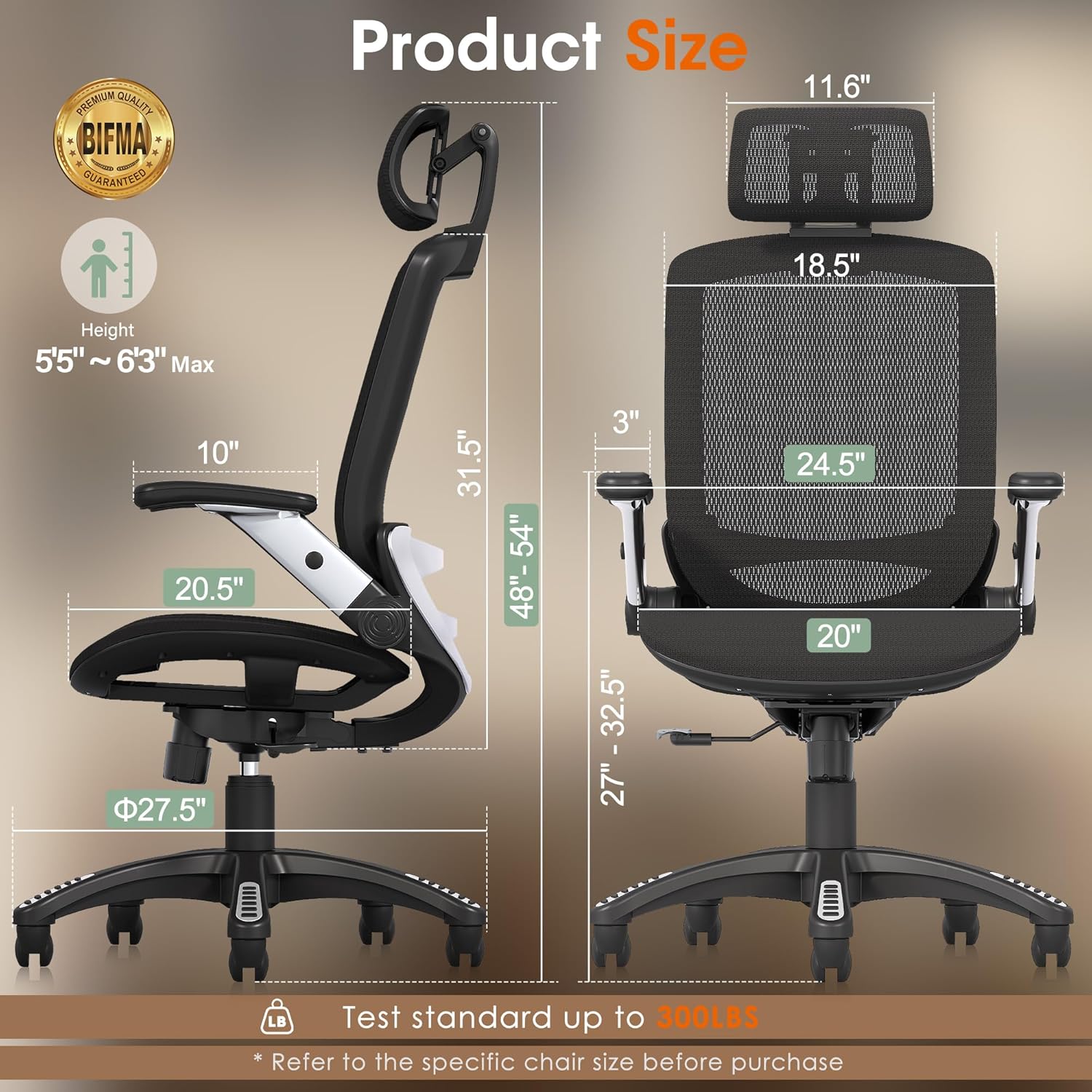 Ergonomic Office Chair, High Back Home Desk Chair with Headrest, Flip-Up Arms, 90-120° Tilt Lock and Wide Cushion