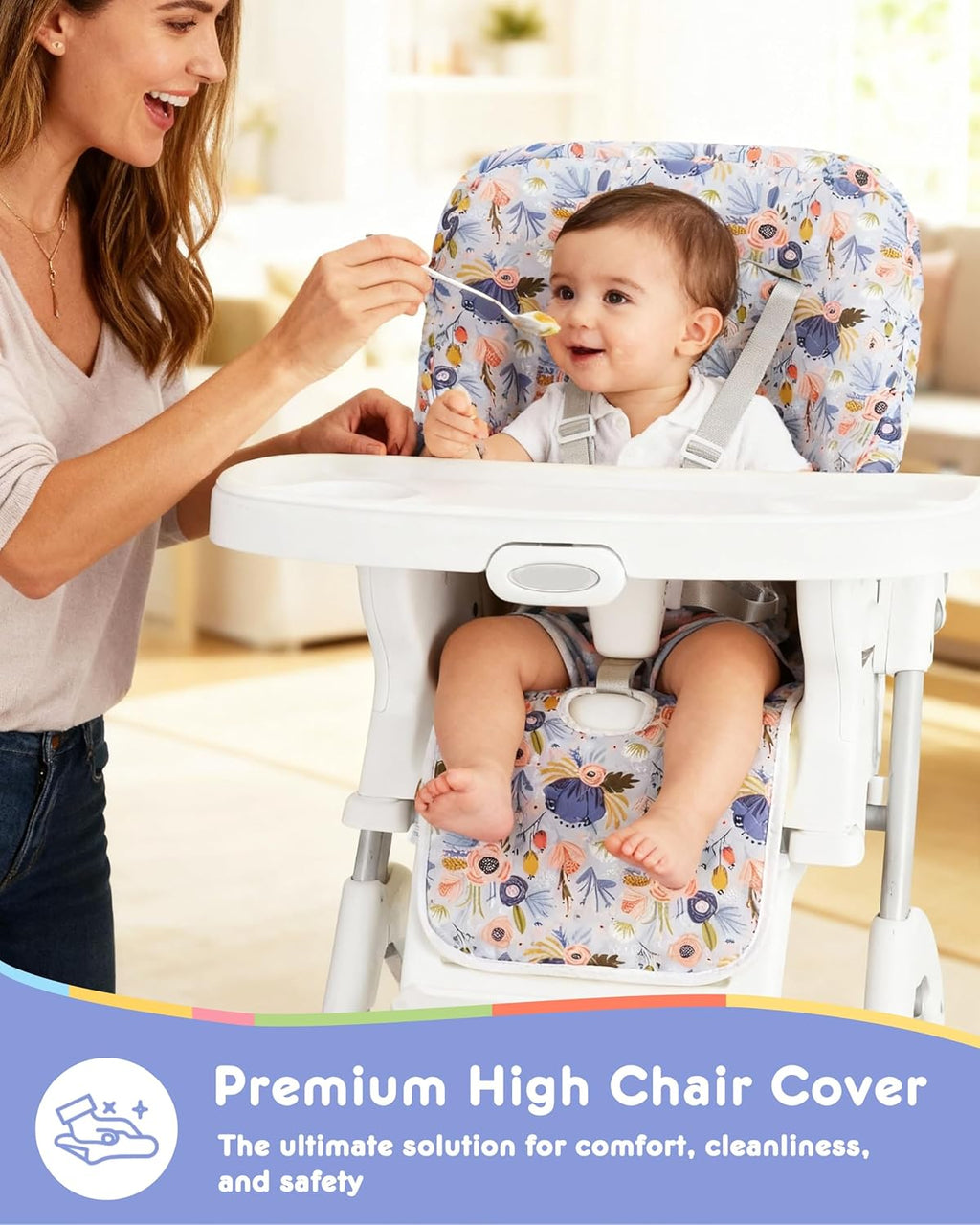 Baby High Chair Cover Replacement, Reversible & Waterproof High Chair Cushion Pad Home & Restaurant use, Includes
