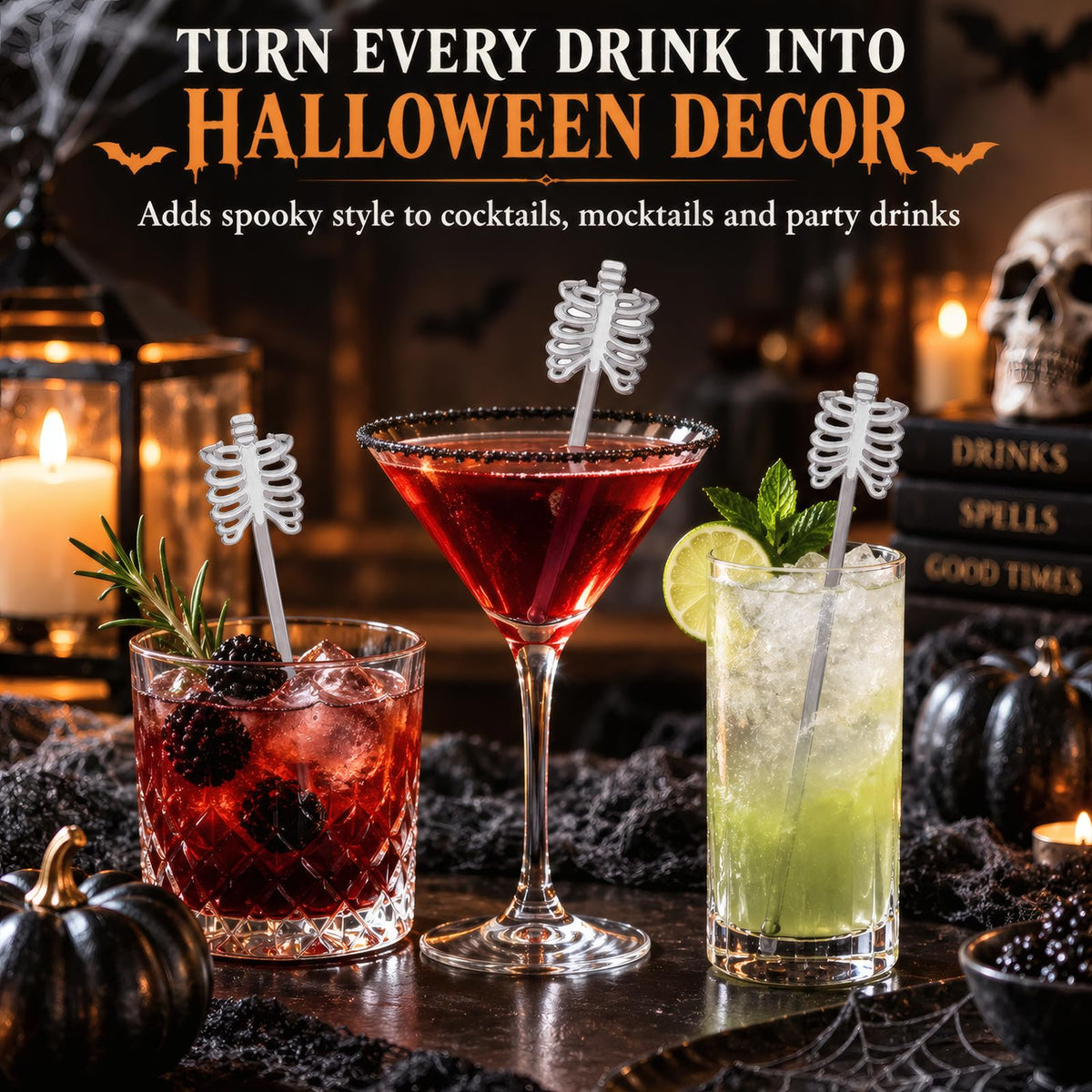 Halloween Skeleton Drink Stirrers, 36 Pack, 7-Inch Cocktail Sticks