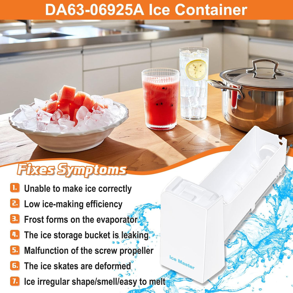 Upgraded DA63-06925A Refrigerator Ice Bucket DA97-12604D Ice Maker Compatible with Samsung Ice Bucket Replacement DA63-06925Ax002 Ice Tray Ice Container RF32FMQDBSR RF28R6201DT RF28K9380SR Ice Bin