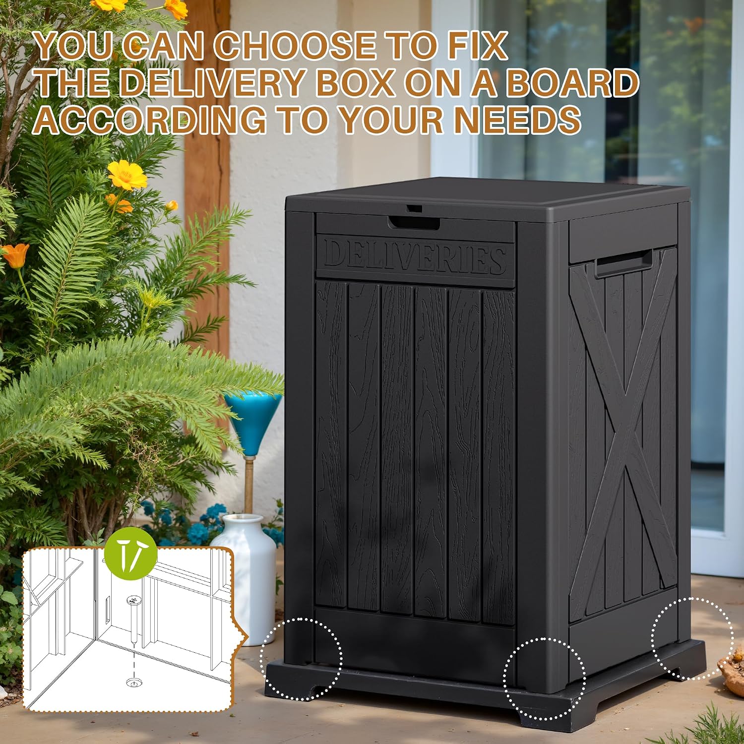 48 Gallon Package Delivery Box Outdoor Secure Lockable | Waterproof Deck Box PP Material Storage Container, Designed