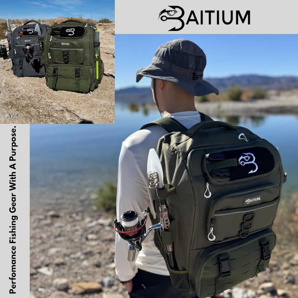 Fishing Backpack, Tackle Bag With Rod Holders, 40L Capacity With Cooler, Rain Cover, Insulated Pocket, 4 Tackle Trays