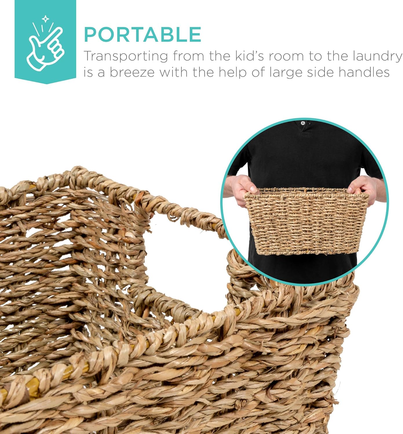 Rustic Set Of 4 Multipurpose Stackable Seagrass Storage Basket, Handwoven Laundry Organizer Totes for Bedroom and