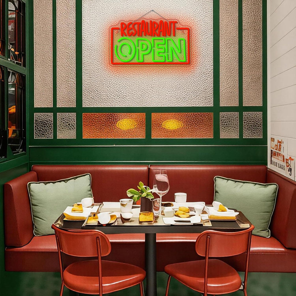 Restaurant Open Neon Sign Red Green LED Light for Business Wall Decor