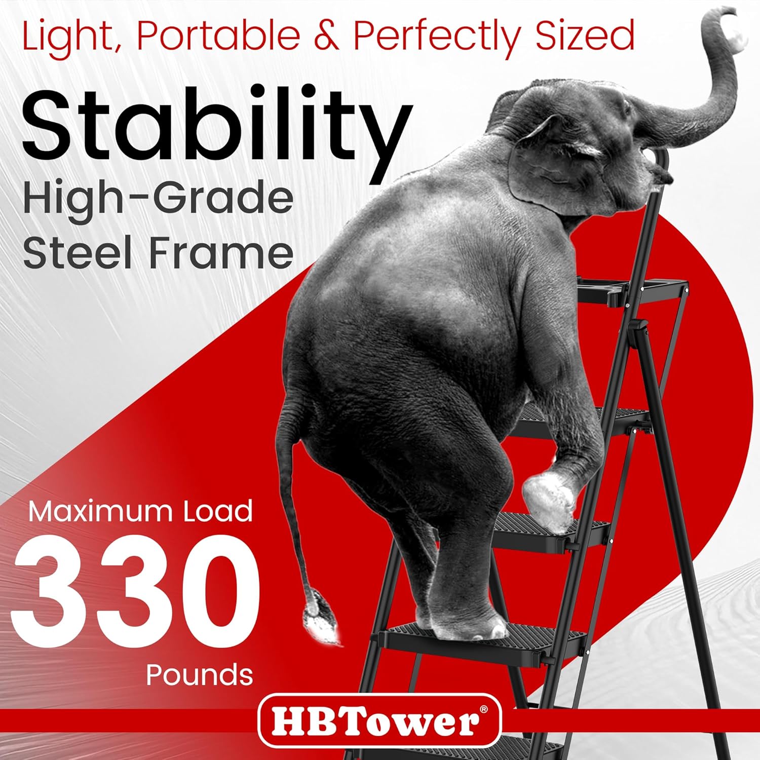 Step Ladder, Folding Step Stool with Wide Anti-Slip Pedal, Sturdy Steel Ladder, Convenient Handrail, Lightweight