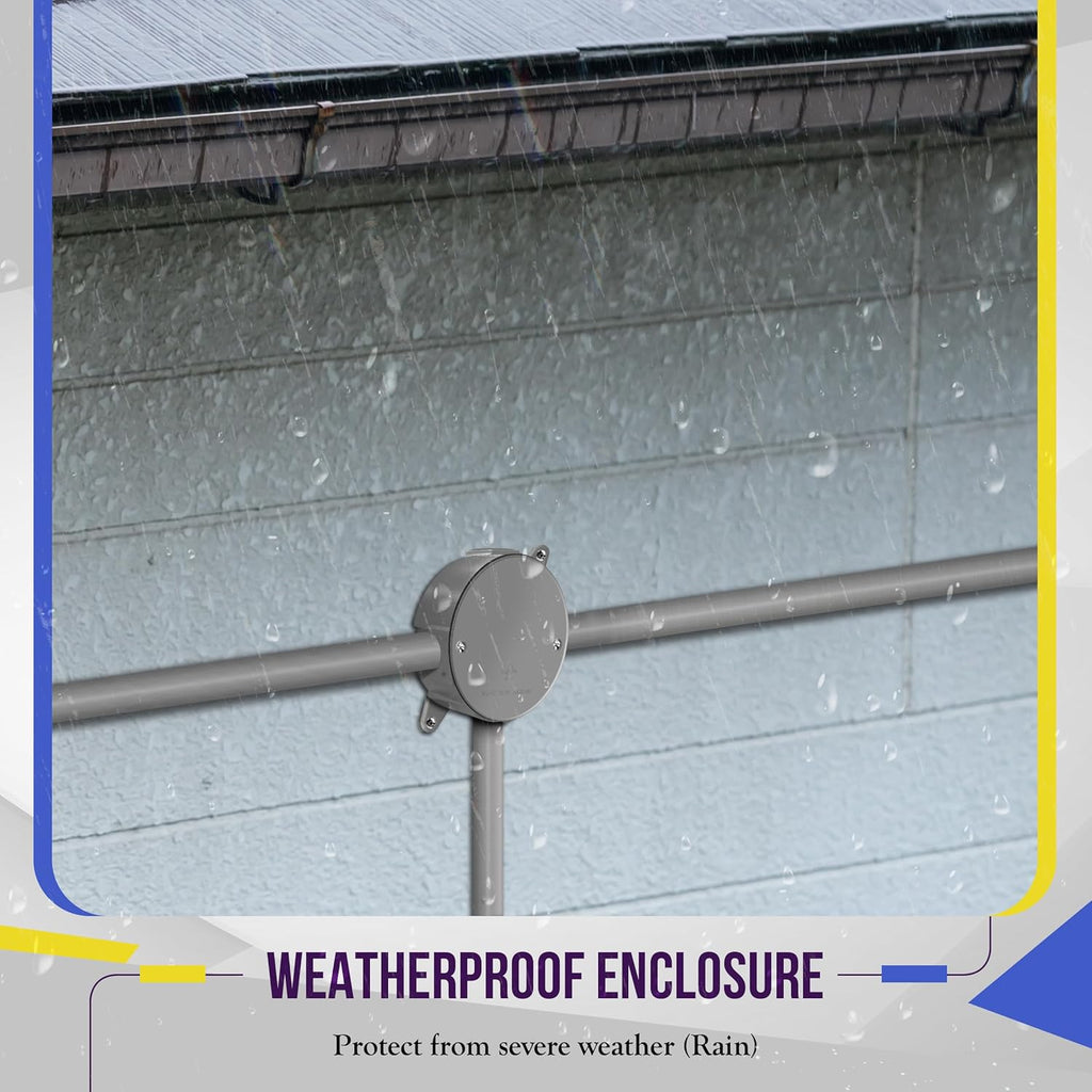 4” Diameter Round Weatherproof Outlet Box with Five 3/4-in Threaded Outlets, Round Outdoor Electrical Box, 5 Holes