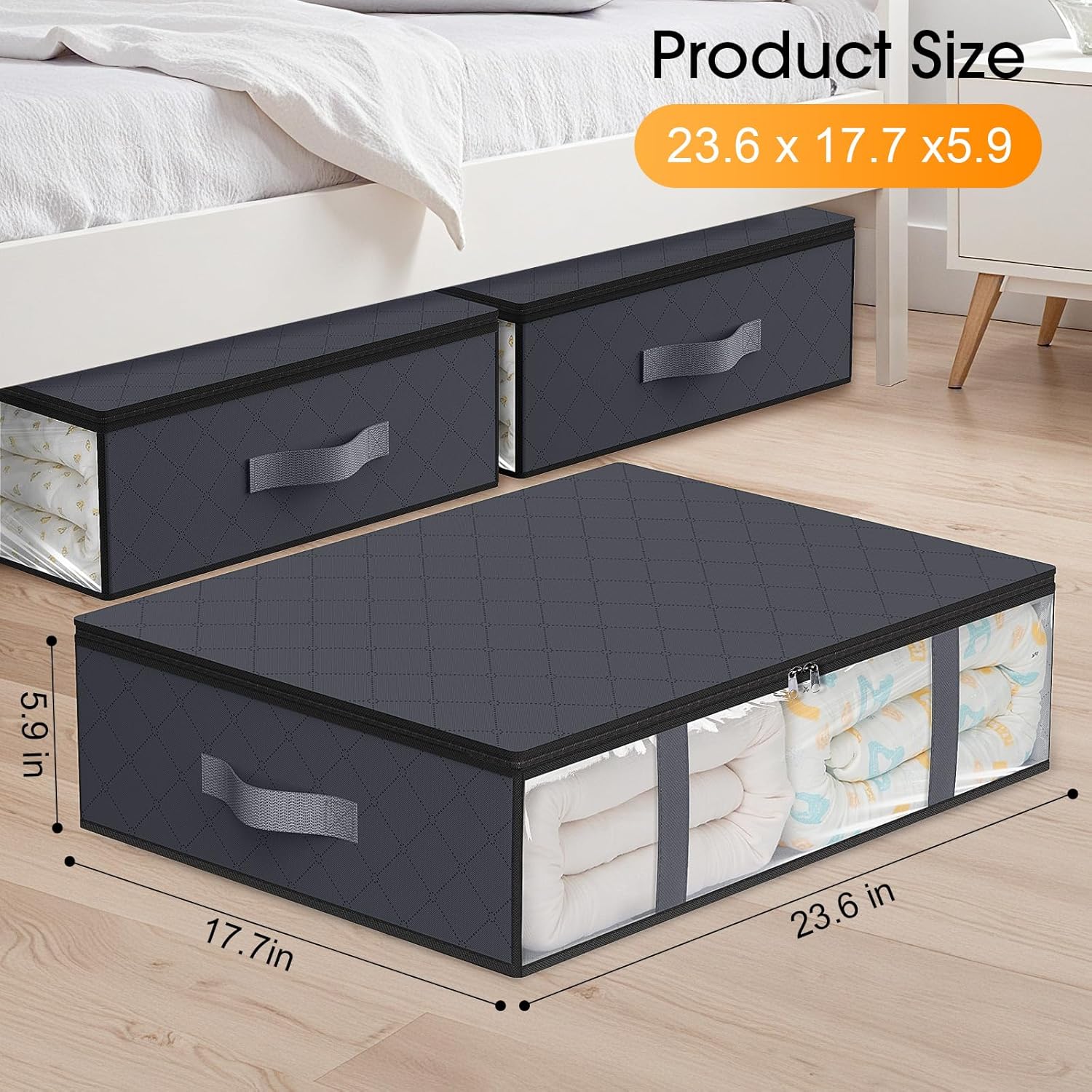 Under Bed Storage Bags 3 Pack, 40L Large Clothes & Comforter Storage Containers with Clear Window, Breathable Fabric