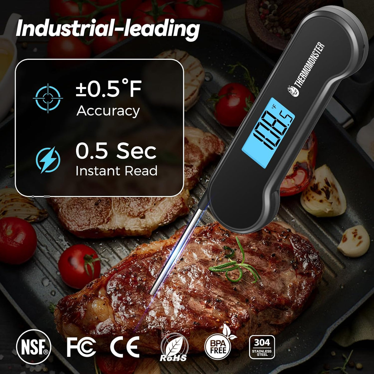 0.5 Sec Instant Read Meat Thermometer Digital for Cooking, Black