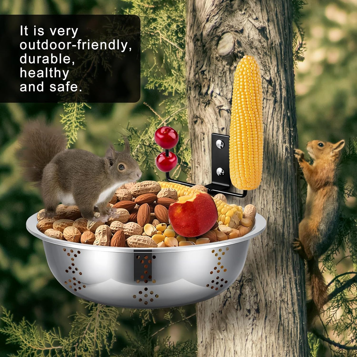 Squirrel Feeders for Outside, Metal Squirrel House for Outdoor, Durable Bowl Tree Mounted of Chipmunk Feeder