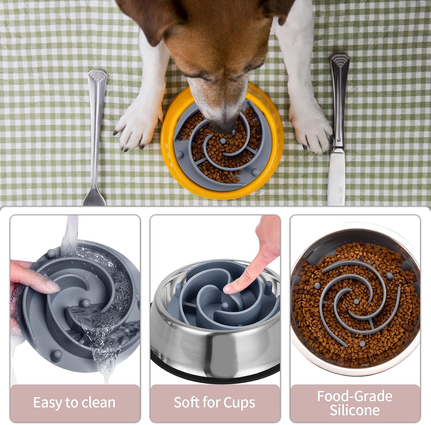 Slow Feeder Dog Bowls Insert, Bestalk Soft Silicone Slow Eating Feeder Insert with Suction Cups for Small, Medium and
