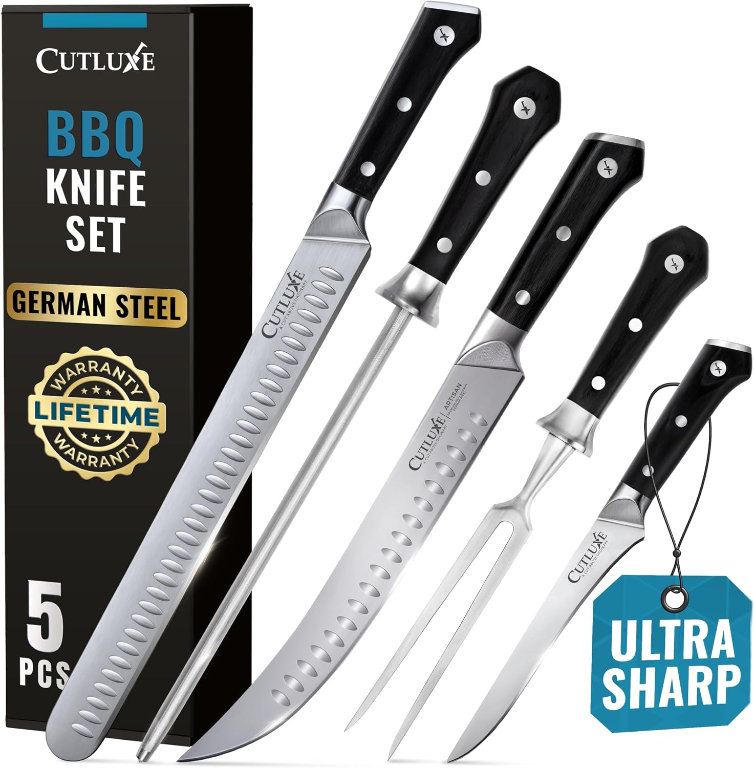 Butcher Knife Set, 5-Piece Slicing Carving Knives for Meat Cutting