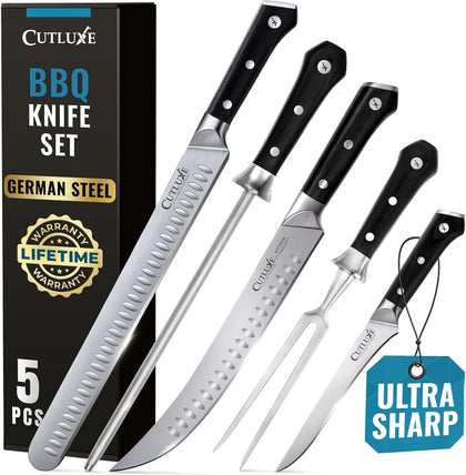 Butcher Knife Set, 5-Piece Slicing Carving Knives for Meat Cutting