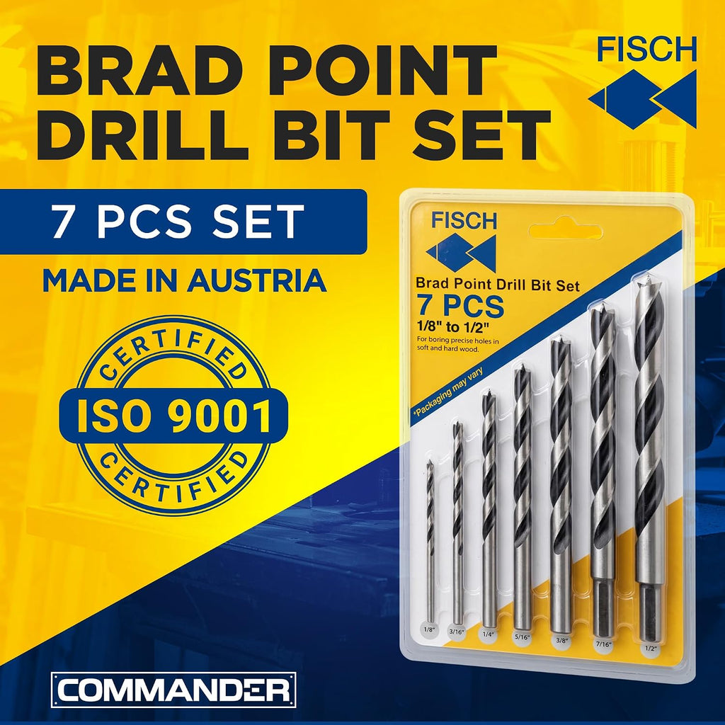 Premium Brad Point Drill Bit Set High-Accuracy Woodworking 1/8"- 1/2" 7 Pcs | Premium Brad Point Drill Bit
