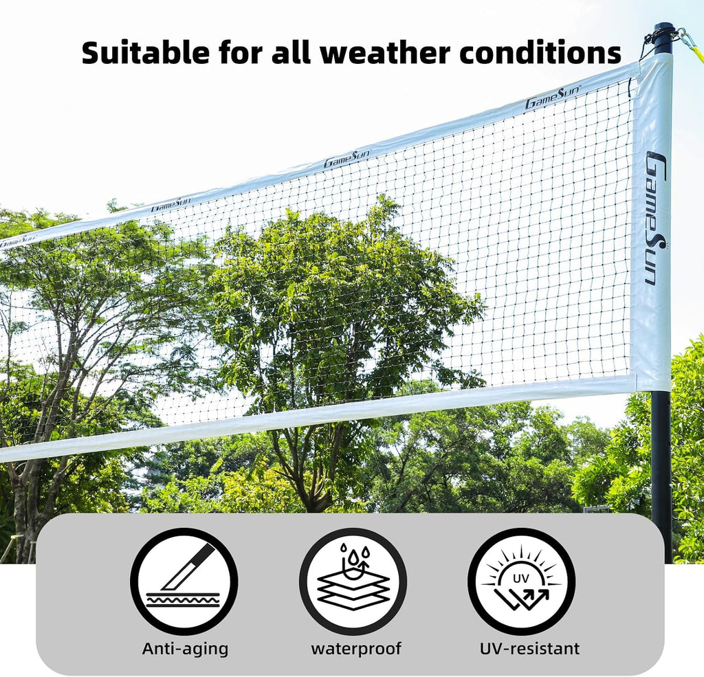 Professional Outdoor Volleyball & Badminton Combo Net - 32'x3' Heavy-Duty 21-Ply Polyester with Tarpaulin Tape & Top