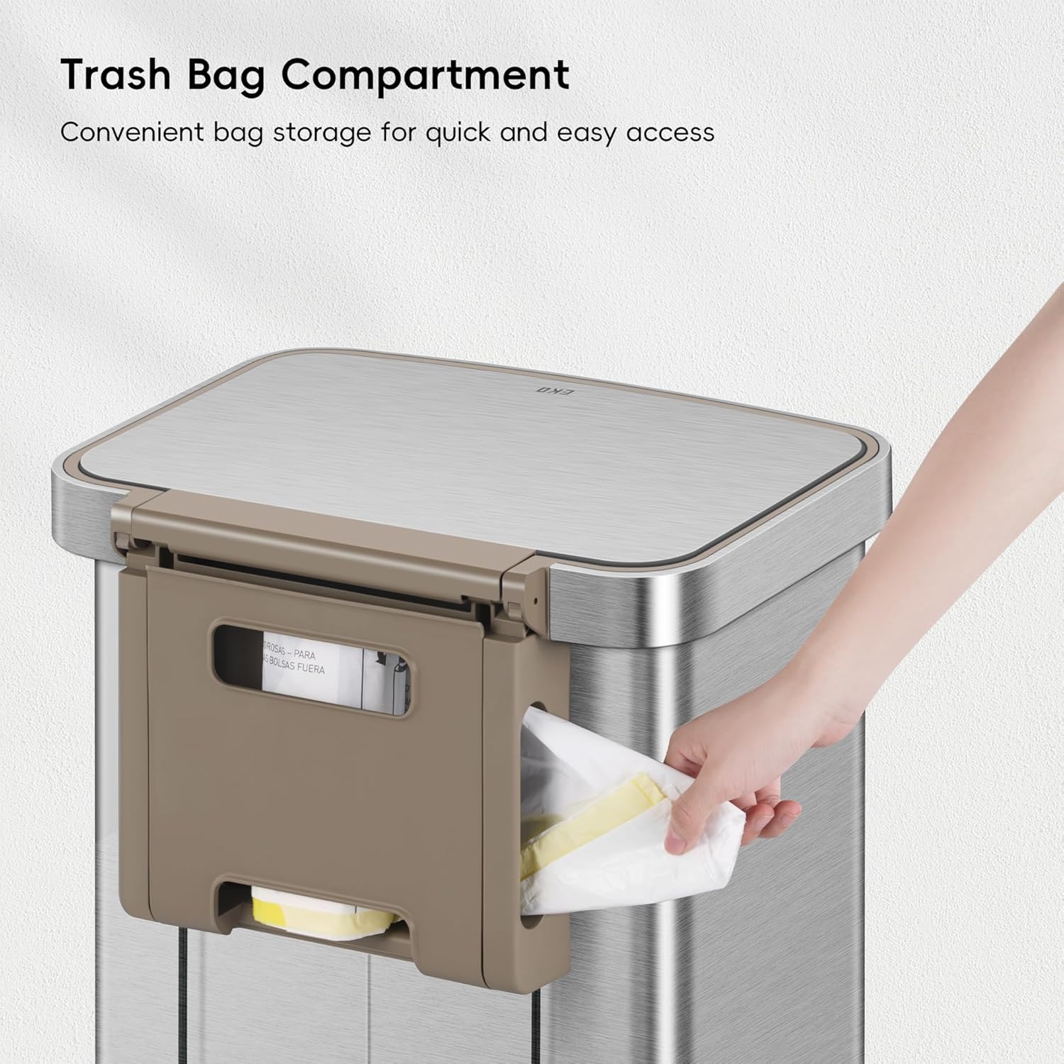Hudson Matte Stainless 75 Liter/20 Gallon Step Trash Can with Rear Trash Bag Storage Compartment