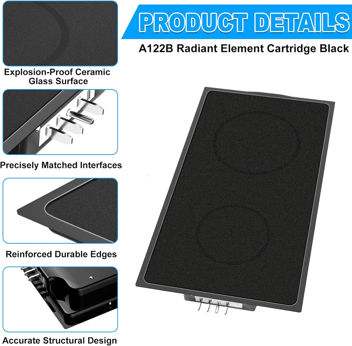 Upgraded A122B A122BA Radiant Cartridge Compatible with Jenn Air Cooktop Replacement Parts Radiant Cartridge JEA8120ADB Electric Range Cooktop Stove Burners Whirlpool Jennair Cooktop Parts