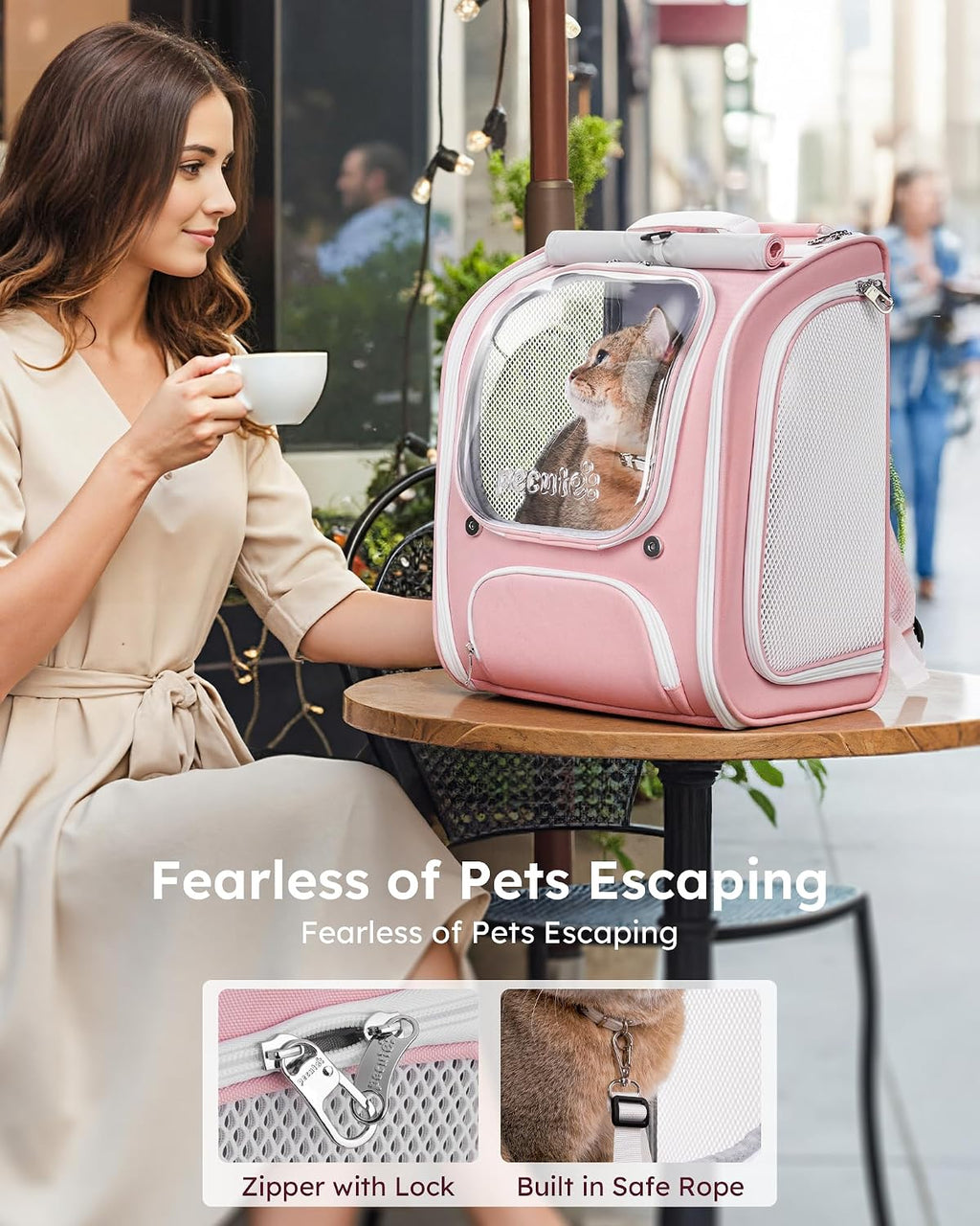 Cat Backpack Carrier,Large Space Cat Bubble Backpack,Ergonomic,Pink