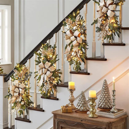 Christmas Teardrop Swag for Outdoor, 24" Prelit Cordless Stair Decorations with Lights, 1 Pcs Artificial Christmas