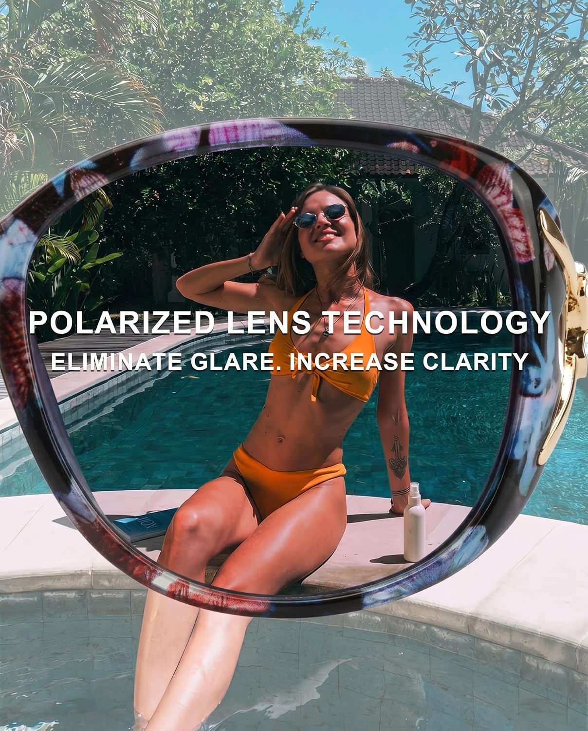 Polarized Sunglasses for Women Oversized Ladies Sun Glasses UV400 | Goldern Cat Pattern Design with Silver Rhinestone