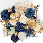 Navy Blue Artificial Flowers Combo, Rose Dahlia Wedding Decor