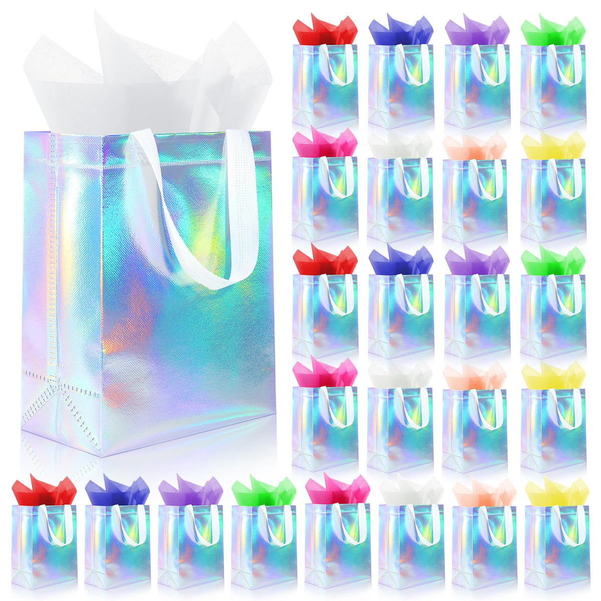 24 Pack Reusable Gift Bags with Handles & 48 Tissue Papers