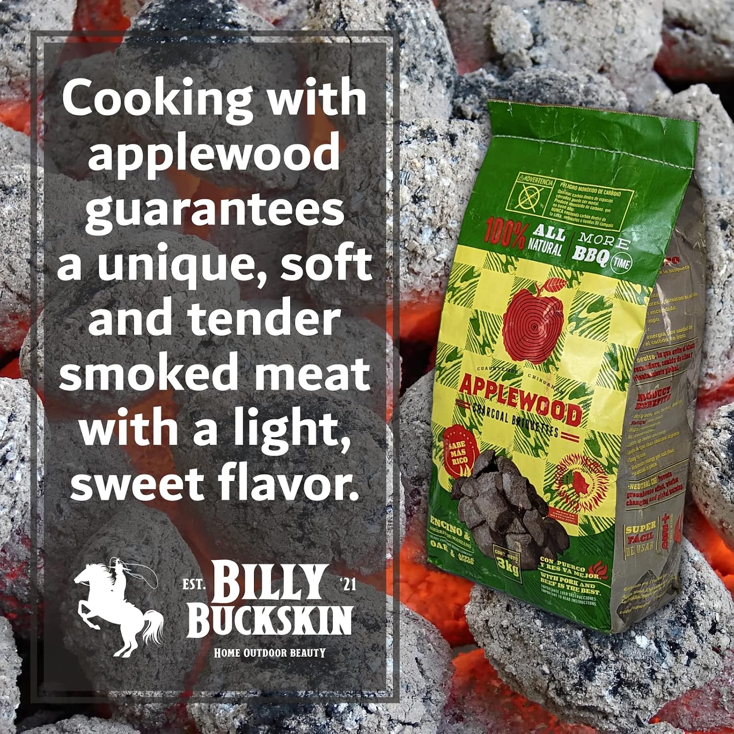 6.5lb Oak & Applewood Charcoal Briquettes - All Natural Wood Charcoal for Grilling - Premium BBQ Briquettes - Quick