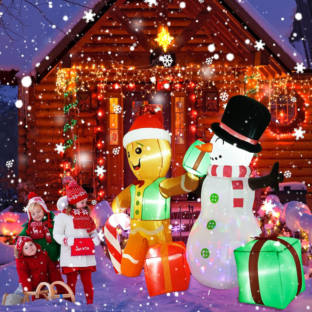 6 FT Christmas Decorations Outdoor Inflatables Gingerbread Man Snowman Blow Up Yard Decor, Outdoor Inflatables