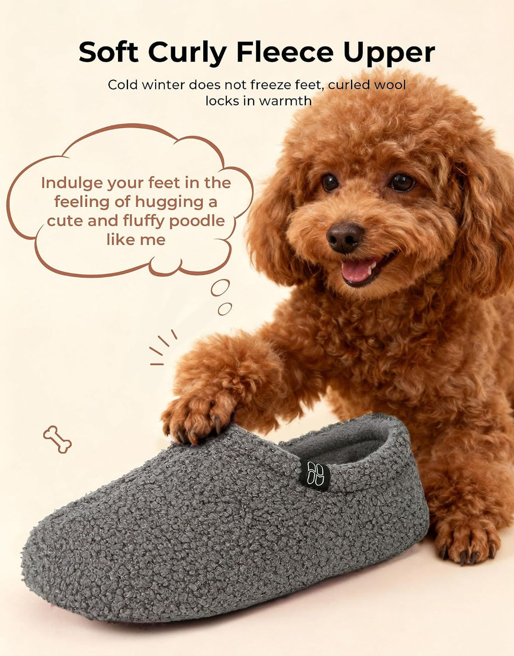 Women's Fuzzy Curly Fur Fleece Lining Memory Foam Loafer Slippers | Non-slip,indoor and