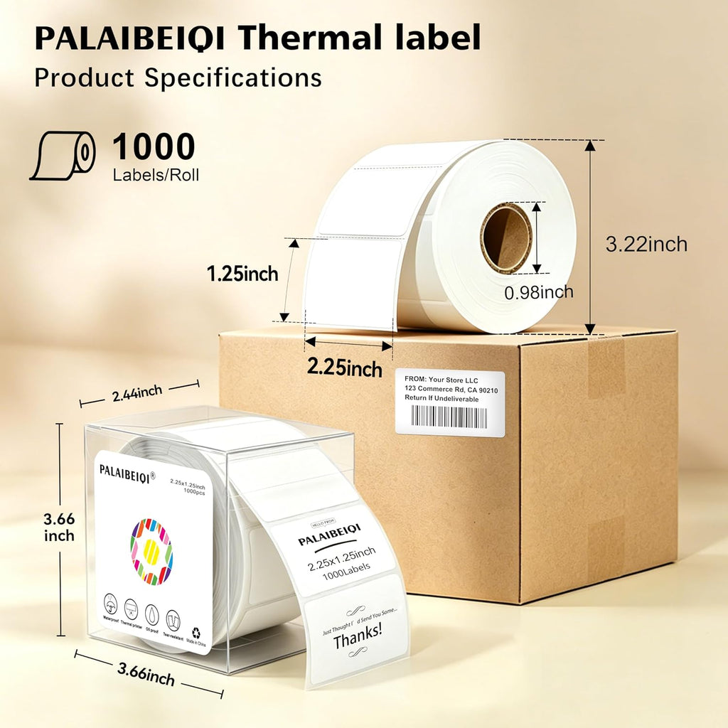 2.25"X1.25" Direct Thermal Labels, Thermal Printer Labels, 1000 Labels/Roll