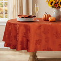 Fall Jacquard Oval Tablecloth, 60 x 84 Inch Burnt Orange