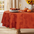 Fall Jacquard Oval Tablecloth, 60 x 84 Inch Burnt Orange