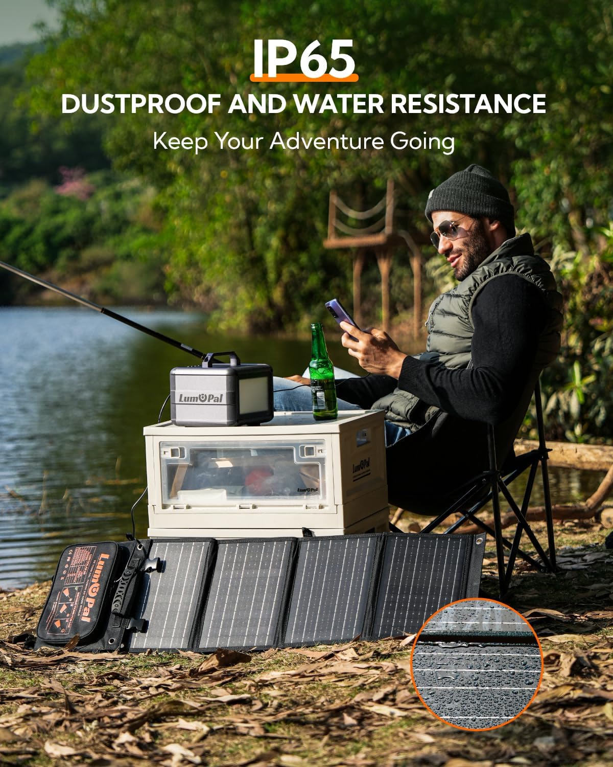 Portable Solar Panel, LUMOPAL 60W Foldable Solar Panels Folding Solar Charger with PD60W USB C QC3.0 USB A Output