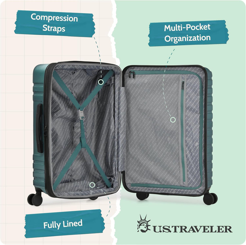 Boren Expandable Hardside Rugged Travel Luggage with 8 Spinner Wheels, Teal, Carry-on 22-Inch